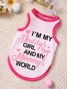 PETSIN 1pc Love Bow Letter Printed Pet Tank Top Light Pink Patchwork Rose Red Casual Style Pet Clothes - Multicolor - View 1
