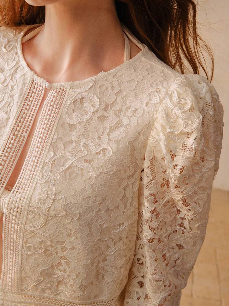 CONTRAST LACE HOLLOW OUT JACKET