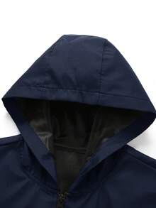 Manfinity Homme Men's Solid Color Hooded Zipper Pocket Casual Long Sleeve Jacket And Coat - Navy Blue - View 4