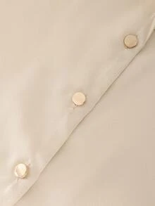 Ellegaria. Holidaya Women's Elegant 2026 Spring/Summer Daily Commute Office Glossy Satin Short Sleeve Mandarin Collar Basic Metallic Shiny Button Blouse Silk Shirt Satin Shirt Gold Shirt Silk Blouse Gold Blouse - Champagne - View 4