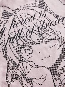 ROMWE Y2K Polka Dot Anime Girl Print Fitted Versatile T-Shirt - Mauve Purple - View 3