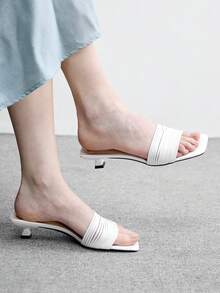CUCCOO BIZCHIC 春夏新款户外女式杏色方头露趾高跟凉鞋 女式细跟法式裙拖 - 白色 - 查看 1