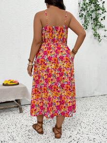 SHEIN Frenchy Đầm slip dáng suông xẻ tà in hoa dành cho nữ cỡ lớn - Nhiều màu - Xem 2