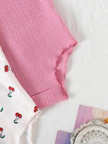 SHEIN Playful Pals 3pcs Baby Girls' Comfortable Versatile Minimalist Solid Color Knit Camisole Romper Set, Spring/Summer - Multicolor - View 4