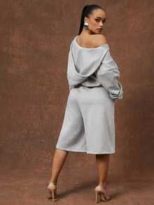 Vixey Heavy Weight Fleece Sweatshirt Relaxed Fit Jorts - Light Grey - View 4