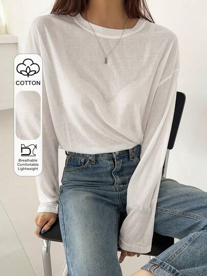 DAZY Women's Loose Casual Business Office Wear Long Sleeve T-Shirt, Versatile Street Style, Spring & Summer