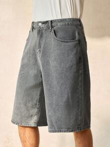 RONVEXI Pantalones cortos vaqueros azul claro lavados holgados y casuales para hombre - Gris Claro - Ver 6
