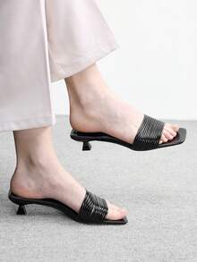 CUCCOO BIZCHIC 春夏新款户外女式杏色方头露趾高跟凉鞋 女式细跟法式裙拖 - 黑色 - 查看 4