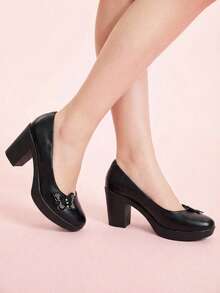 Thick Heel Shoes With Detail And Platform - 黑色 - 查看 2