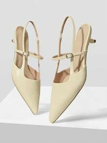 Tacones altos elegantes con diseño de hebilla y punta afilada para mujer - Albaricoque - Ver 1
