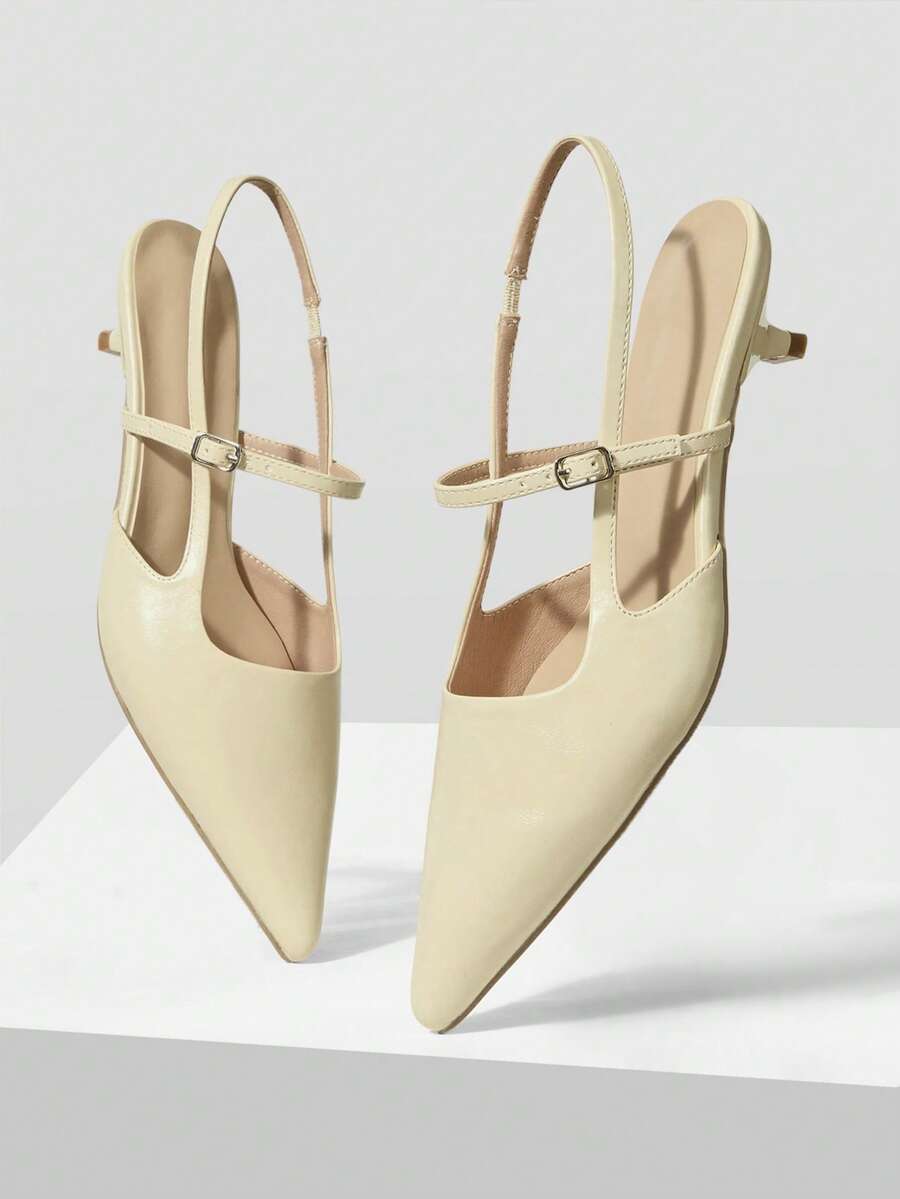 Tacones altos elegantes con diseño de hebilla y punta afilada para mujer - Albaricoque - Ver 1