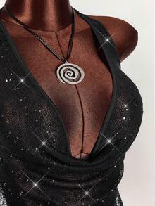 Amplova 2026 Black Sheer Sequin Halter Asymmetrical Music Festival Vest,Summer Top - Black - View 5