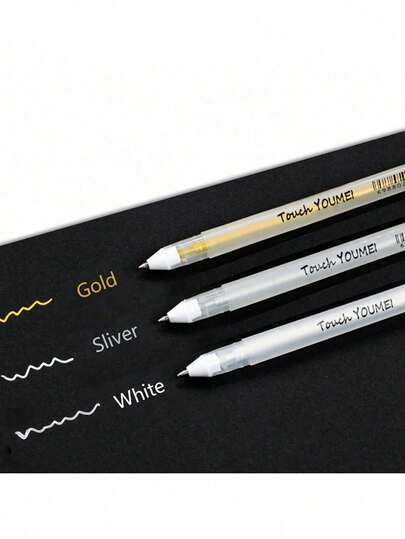 (1 支/5 支/10 支) 白色/金色/银色荧光笔，适合学生用于艺术绘画、素描光泽、手册黑色纸板笔返校