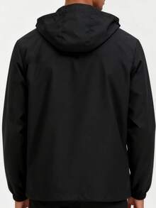 Manfinity Homme Men's Casual Everyday Commute Minimalist Solid Color Zip-Up Hooded Jacket - Black - View 2