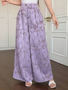 DAZY Women's Elegant Floral Print Wide Leg Maxi Pants, Spring/Summer - Purple - View 7