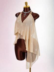 Amplova Asymmetrical Hem Deep V-Neck Women's Camisole For Party & Banquet - Gold - View 7