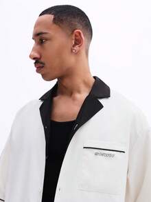 SUMWON Camisa de manga corta con botones, cuello de contraste y bolsillo en el pecho, corte recto, para hombre, de uso casual en primavera y verano - Blanco y Negro - Ver 6