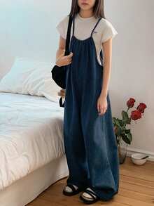 Dazy Kids 少女条纹印花休闲连体裤 - 藍色 - 查看 4