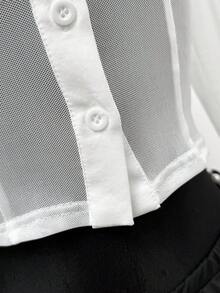 EgrlEra Camisa transparente casual de manga larga con botones delanteros de unicolor, estilo Y2K - Blanco - Ver 7