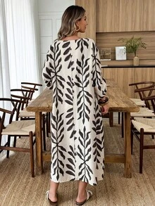 Louniche 1 chiếc đầm nữ dáng rộng thoải mái mùa xuân/hè, chất liệu giả lanh, họa tiết cây cỏ và trang trí cúc giả gỗ, thích hợp mặc ở nhà, đi làm và dạo chơi. - Nhiều màu - Xem 2