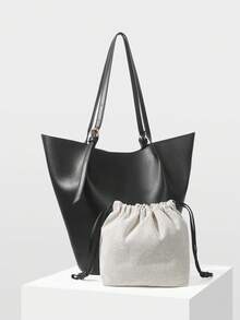 MOTF PREMIUM BOLSO DE MANO DE CUERO PU DE GRAN CAPACIDAD Y MINIMALISTA PARA MUJER - Negro - Ver 4