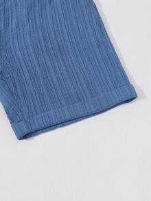 SHEIN Casuvi Kids 2pcs/Set Boys' Shorts,Solid Navy Minimalist Style,Blue & White Striped Fresh & Neat,Cuffed Hem,Pockets Design Practical & Stylish,Summer Beach Shorts - Blue - View 8