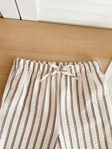 女宝宝休闲度假可爱百搭条纹弹力腰裤 - 杏色 - 查看 7