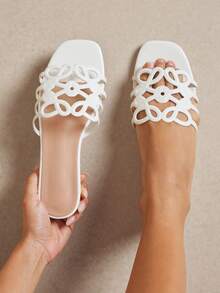 SHUZIA Sandalias planas de mujer con elegante diseño floral y corte - Blanco - Ver 2