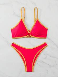 Swim Basics Bộ bikini hai mảnh gợi cảm dành cho nữ, phối màu tương phản, kiểu dáng dây mảnh, thích hợp đi biển mùa hè. - Nhiều màu - Xem 5
