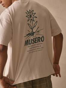 Musero Áo thun cổ tròn tay ngắn dáng rộng, vai rớt, in họa tiết hoa lớn ở lưng, thích hợp cho mùa xuân hè. - Lạc đà - Xem 2