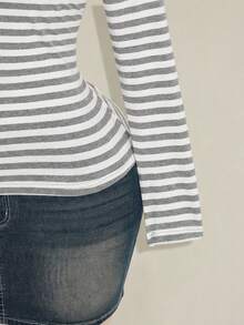 SHEIN ICON Áo thun ôm dáng dành cho nữ cỡ lớn, phối ren tương phản, màu đen và xám, dành cho mùa thu/đông. - Nhiều màu - Xem 9