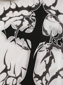 ROMWE MEN Goth 男士休闲时尚街头日常通勤十字印花渐变撞色滚边宽松T恤，夏季 - 白色 - 查看 2