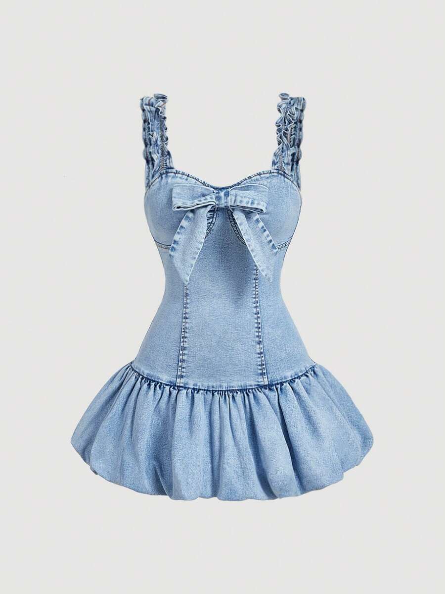 Sweetra Casual Denim Dress For Women - Blue - View 1