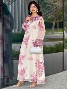 Al Najma 保守、优雅、奢华而浪漫的阿拉伯风格女式连衣裙 - 彩色 - 查看 6