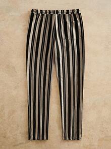 HIMLAND Quần dài nam kẻ sọc, cạp chun, kiểu dáng rộng rãi, đa năng, thích hợp mặc hàng ngày. - Nhiều màu - Xem 4