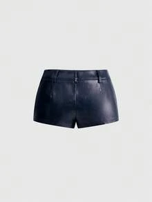 ROMWE Grunge Punk Pantalones cortos de cuero de tiro bajo y súper cortos con estampado de bandera estadounidense, estilo Y2K Baddie - Multicolor - Ver 2