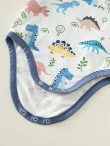 SHEIN 4 st/set Baby Pojke/Flicka Söt Stickad Elastisk Randig Dinosaurie Mönstrad Kortärmad Sparkdräkt, Enkla Bodysuits Multipack, Vår/Sommar - Multifärgad - Visa 8