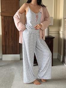 DAZY Bộ 3 món gồm áo khoác cardigan dệt kim màu trơn ngọt ngào, áo hai dây và quần họa tiết hoa nhí dành cho nữ. - Hồng - Xem 5