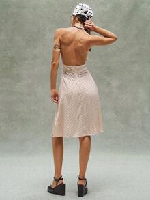 Bohemela Casual Woven Polka Dot Backless Mid-Length Dress For Women - Apricot - View 8