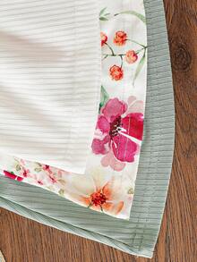 SHEIN Conjunto de 3 piezas de vestido de punto acanalado de unicolor y floral elegante para bebés recién nacidas, adecuado para uso al aire libre - Verde - Ver 4
