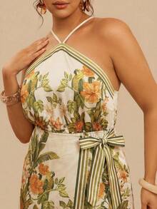 Travachic 大码女式热带印花裹身系带无袖连衣裙，夏季海滩度假风女式短裙，夏季女装，夏季套装，女装，夏季女装连衣裙 - 綠色 - 查看 6