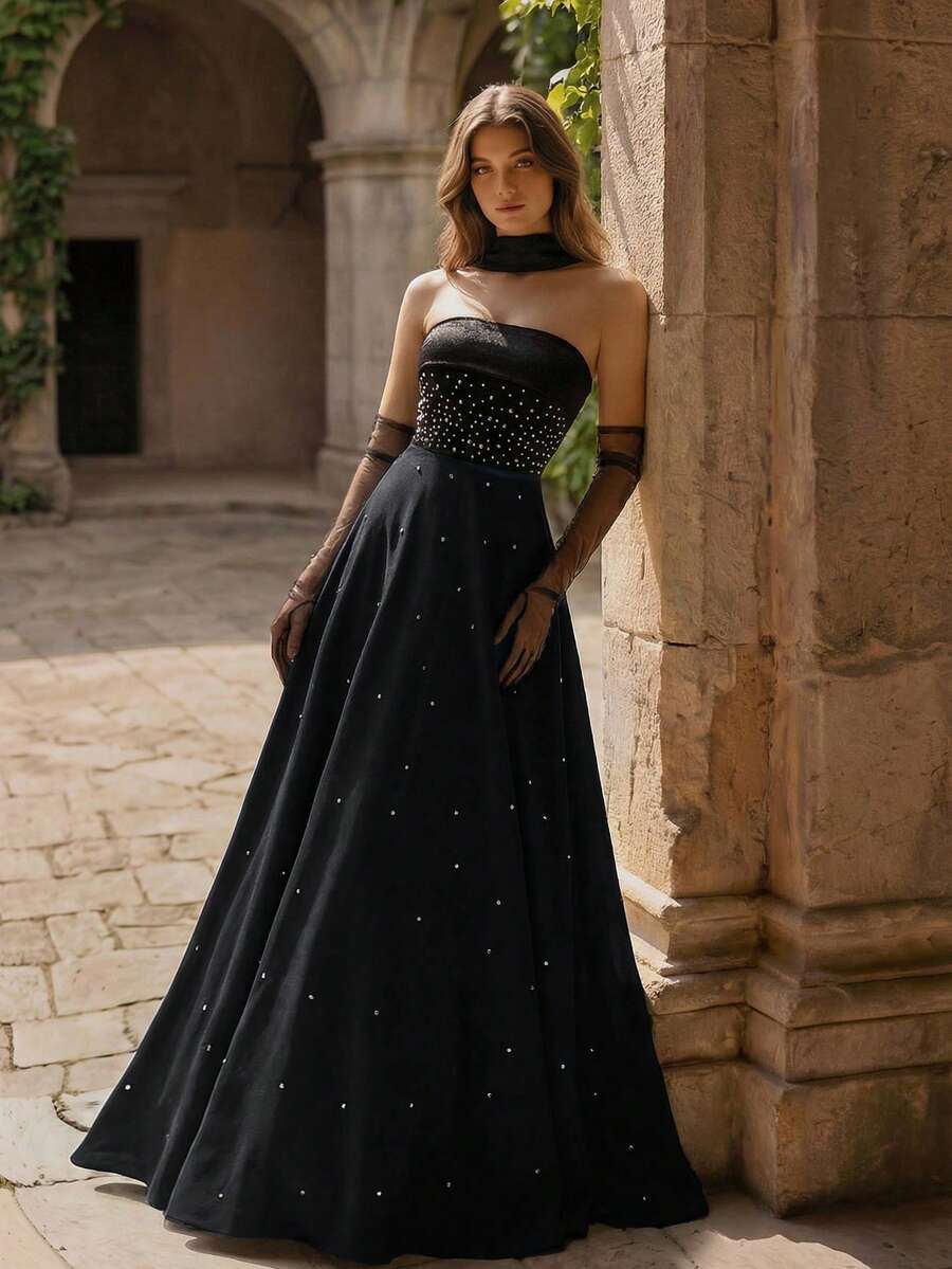 Coutiva 女式水钻装饰露肩正式晚礼服，束腰，优雅