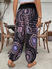 SHEIN VCAY Plus Size Casual Printed Pants - Multicolor - View 2