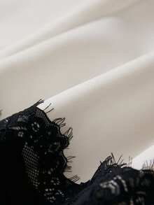 Femmeiva New Elegant Colorblock Bow Tie Waist Lace Patchwork Fishtail Hem Fitted Dress - White - View 6