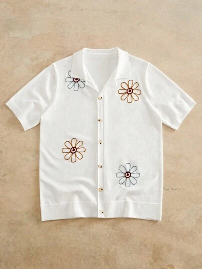 Manfinity VCAY Men's Knit Polo Collar Short Sleeve Cardigan, Single-Breasted With Embroidered Towel Decor ,Men's Vintage Floral Embroidered Knit Button Down ,Retro 50s Style Daisy Pattern Shirt ,Summer Breathable Textured Cardigan Men ,Cream White Crochet Look Polo ,Vacation Outfit Embroidered Camp Collar ,Boho Hippie Aesthetic Top For Men ,Men's Vintage Knit Button Down Shirt ,Floral Embroidered Short Sleeve Cardigan ,Summer Cuban Collar Beach Top ,Men's Knit Short Sleeve ,Vintage Bowling Shirt ,Crochet Knit Shirt ,Summer Resort Wear Men ,Casual Beach Cardigan ,Embroidered Shirt