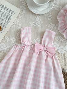 女婴休闲可爱粉色格子连衣裙，夏季百搭 - 粉色 - 查看 3