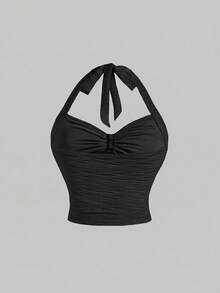 SHEIN MOD 加大码杏色提花面料吊带上衣和半裙两件套 - 黑色 - 查看 9