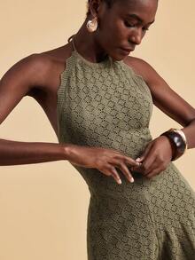 Travachic 女士纯色露背吊带修身无袖连体裤 - 橄欖綠 - 查看 1