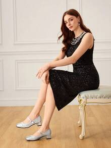 CUCCOO HITCHD Giày bệt nữ đính pha lê lấp lánh và ngọc trai giả, màu bạc, giày cưới, giày thanh lịch, giày cưới mùa xuân, giày cô dâu - Bạc - Xem 3