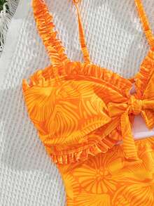 Swim Vcay Áo tắm một mảnh gợi cảm cho nữ, kiểu dáng khoét eo và giữa, viền ren, dây mảnh, thích hợp cho kỳ nghỉ hè. - trái cam - Xem 8